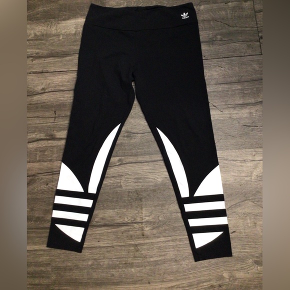 Adidas Women's Black Leggings with White Stripes - Picture 1 of 8